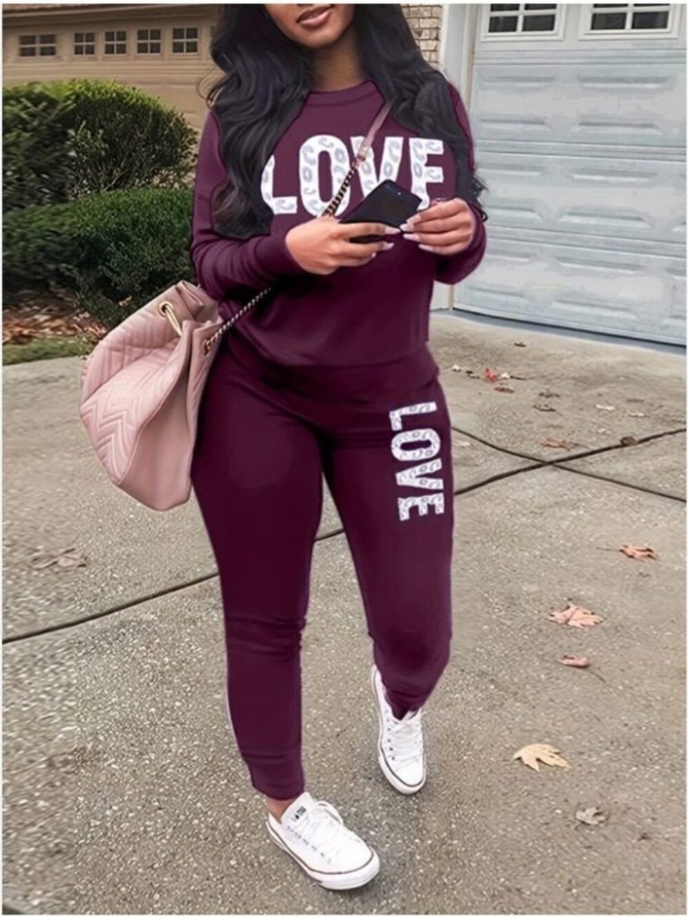 LOVE Printed Two Pieces Sweatshirt & Pants Set